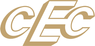 Logo with the letters 'CEC' in beige and black