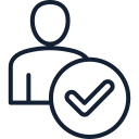 Outline of a person with a check mark inside a circle.