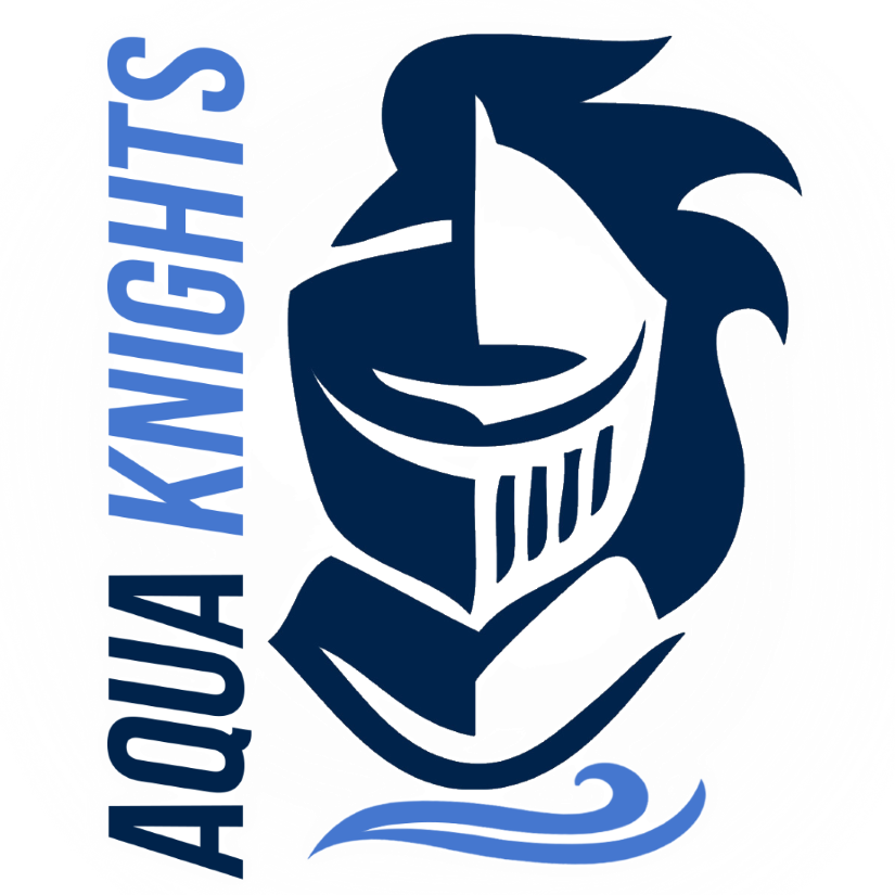 Logo of Aqua Knights featuring a stylized knight's helmet with a sailboat and waves, with the text 'Aqua Knights' written vertically on the left side.