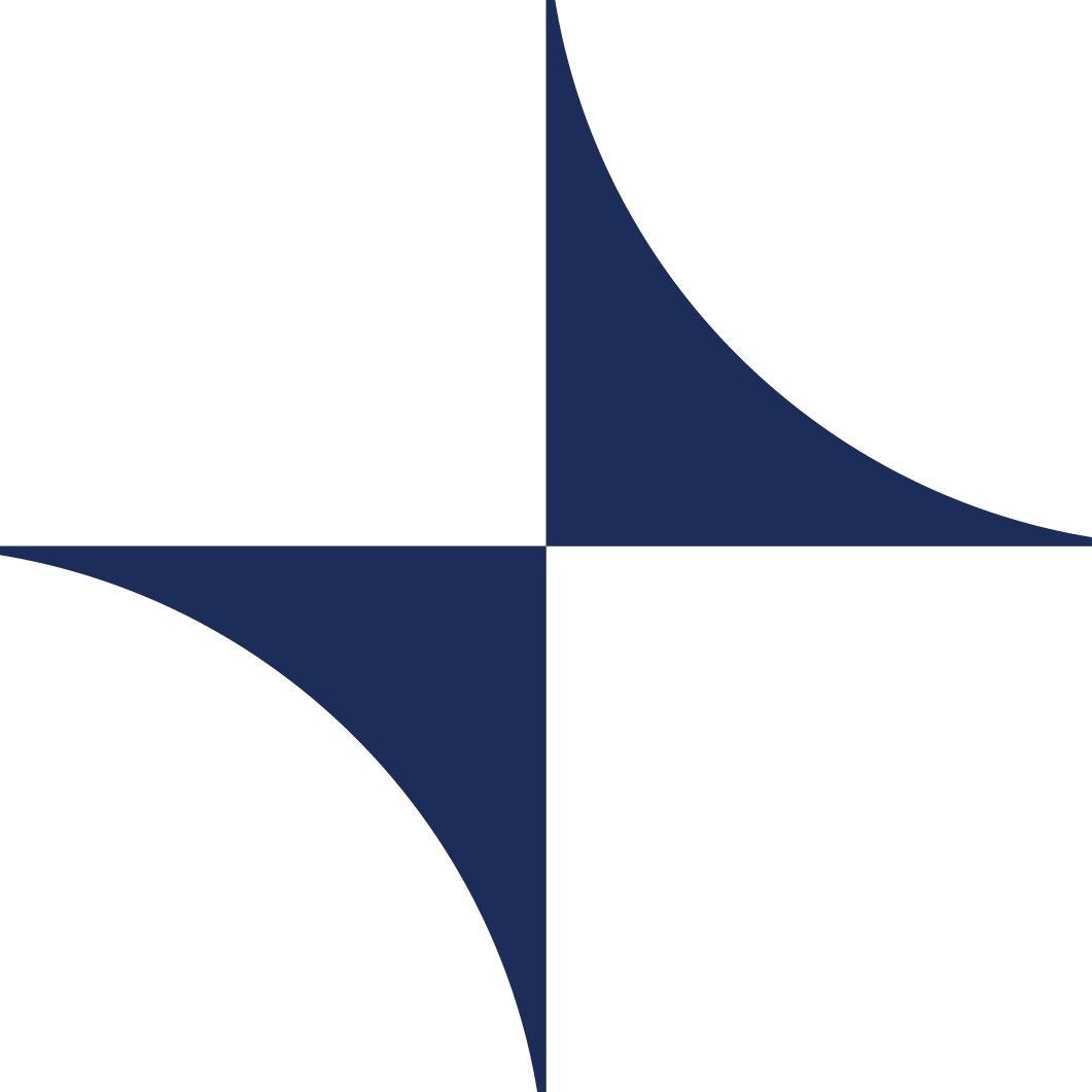 A black and dark blue abstract geometric design with four quadrants, each containing a curved shape or triangle.