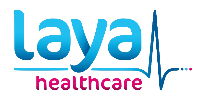 Logo for Lava Healthcare with blue and pink text and an EKG line in the background.
