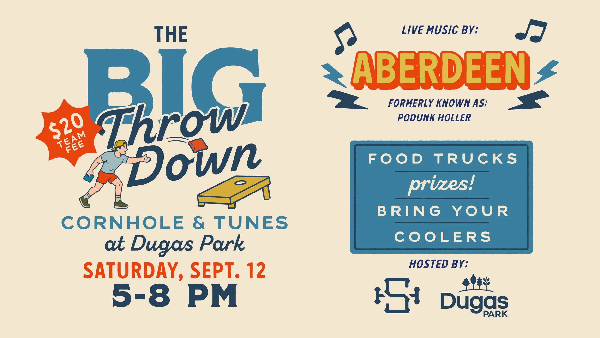THE BIG THROW DOWN:  Cornhole & Tunes in Dugas Park!