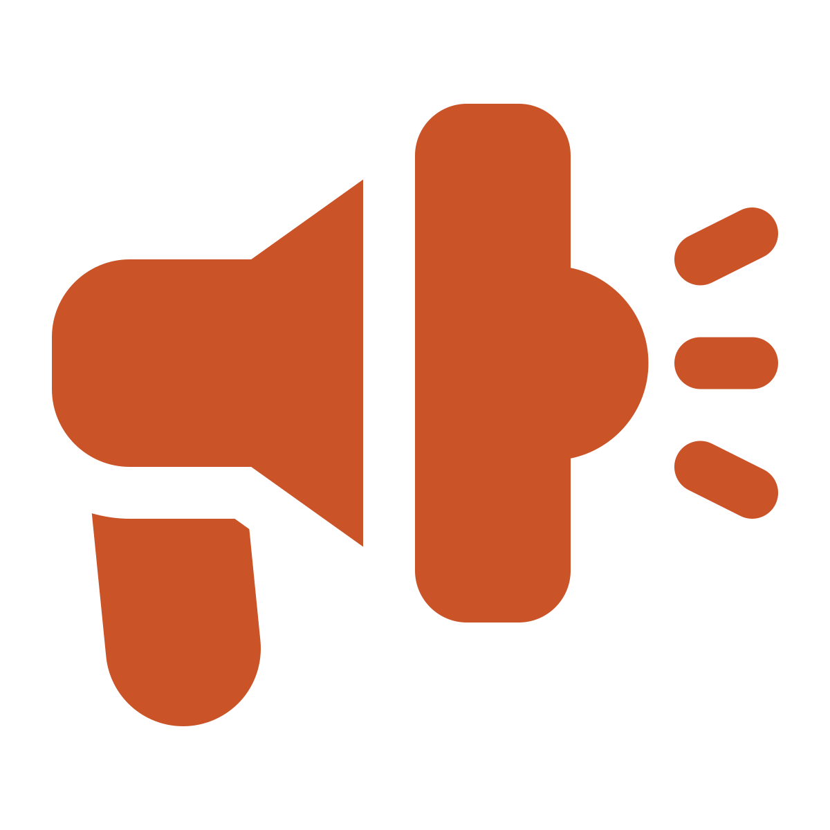 Orange megaphone icon emitting sound waves.