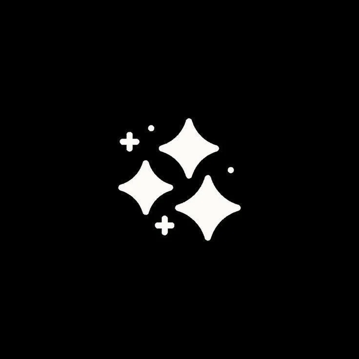 Black background with white sparkling stars and small plus symbols.