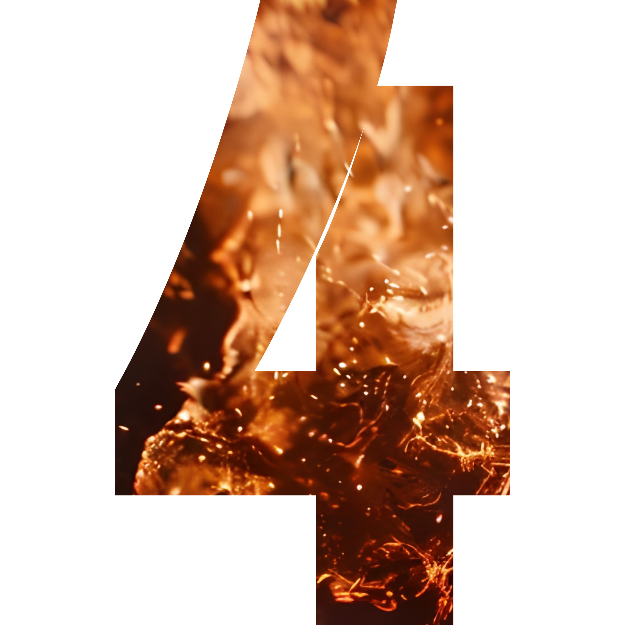 The number "4" with a textured background of brown and orange flames.