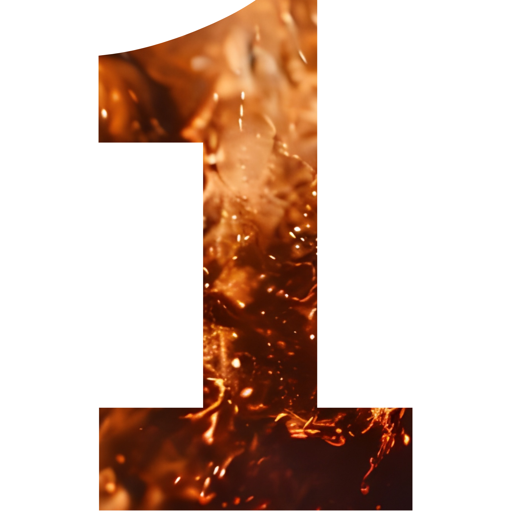 The number "1" with a textured background of brown and orange flames.