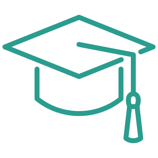 An outline of a graduation cap with a tassel.