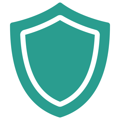 Shield icon with a black outline and teal fill, symbolizing protection or security.