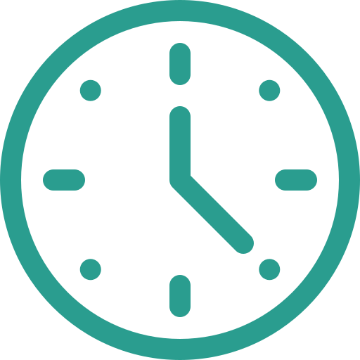 A teal-colored wall clock showing the time as 4:25.