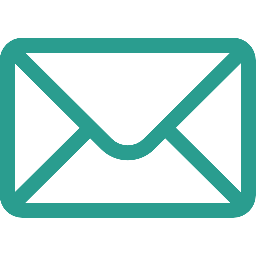 Icon of an envelope or mail, teal outline on a black background.