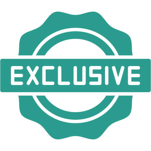 A teal badge with a ribbon banner that reads 'EXCLUSIVE'.