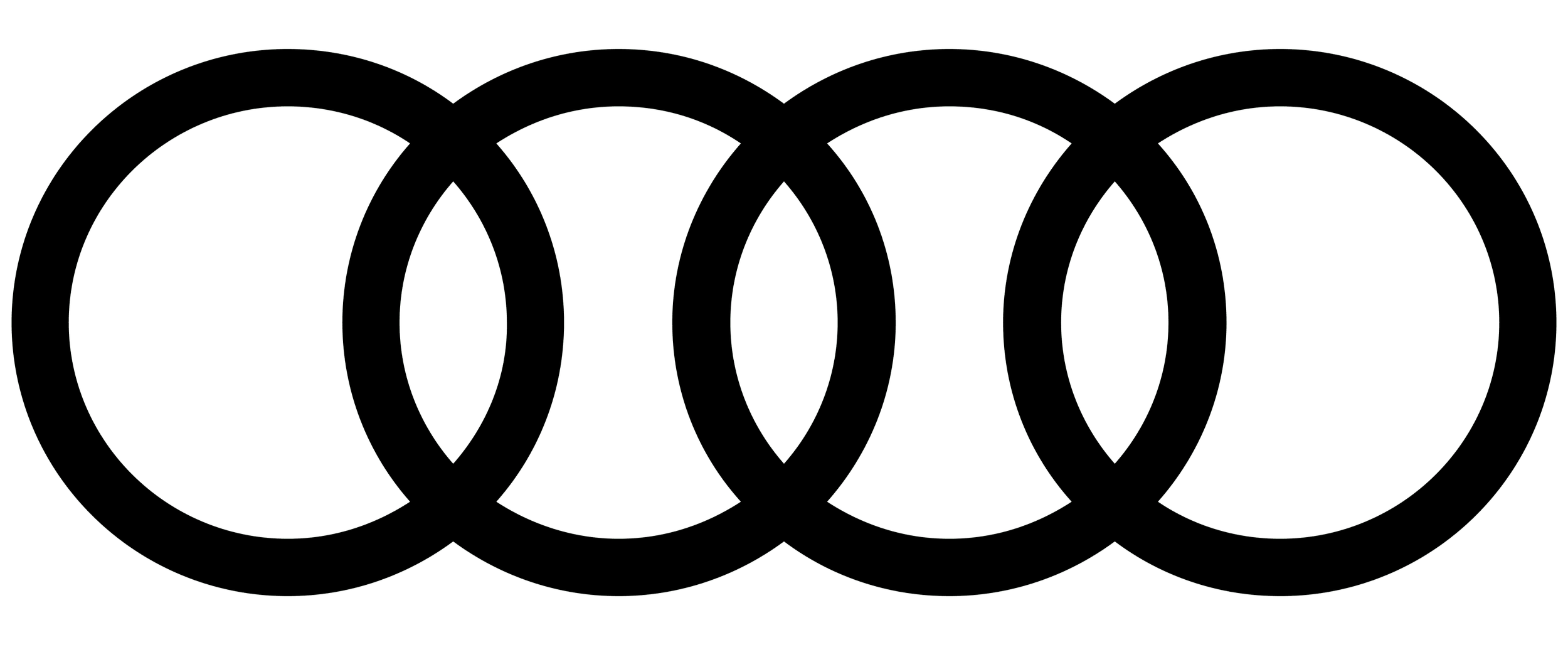 Outlined logo of the Audi auto manufacturer featuring four interlinked rings.