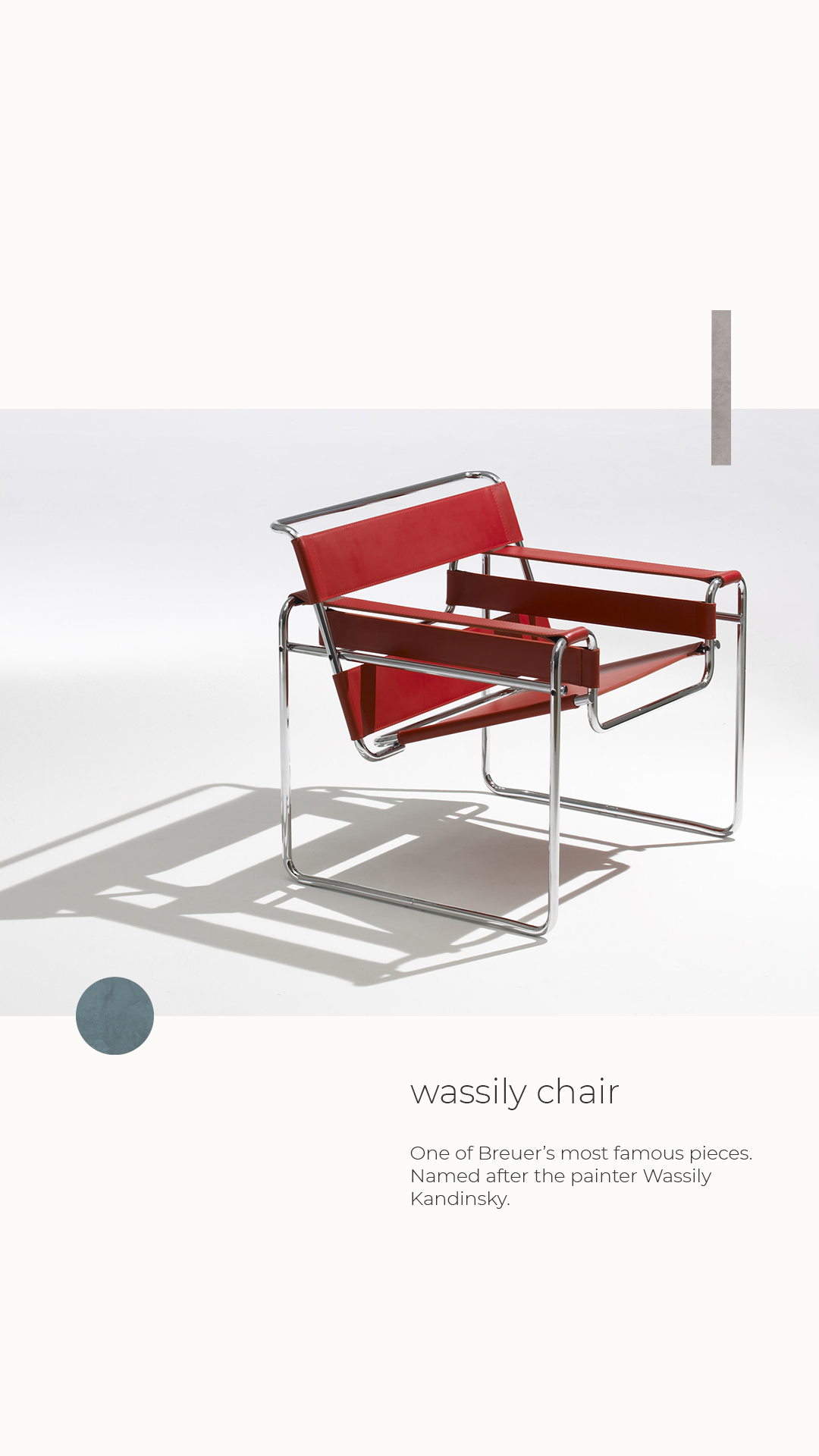 Red Wassily chair with metal frame casting a shadow on a white background.