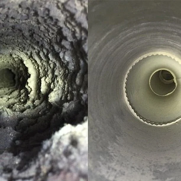 Close-up of two drill or pipe interiors showing different textures and patterns.