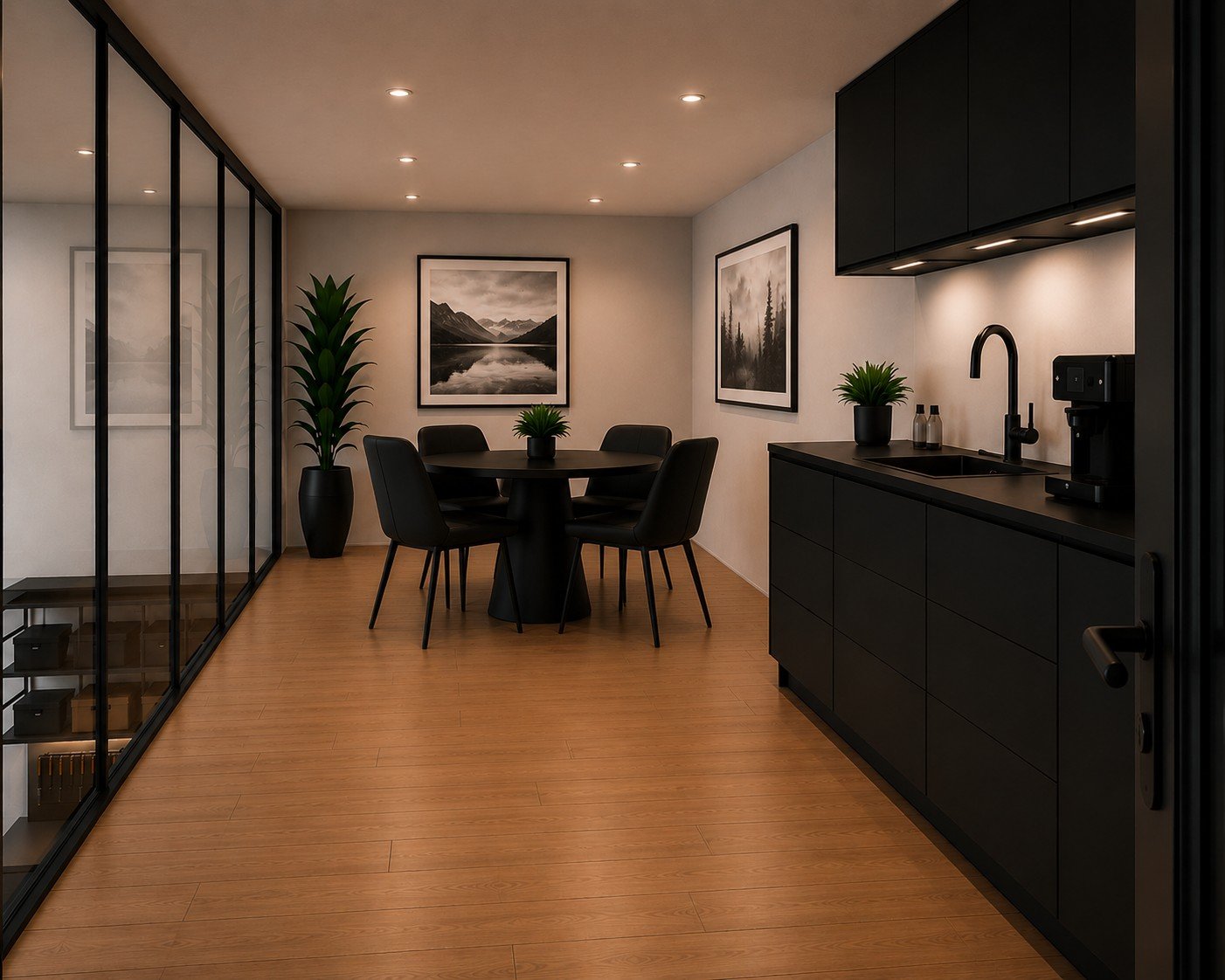 Eksempel på en lagerseksjon på 45 m² (KI-generert og ment som visualisering).