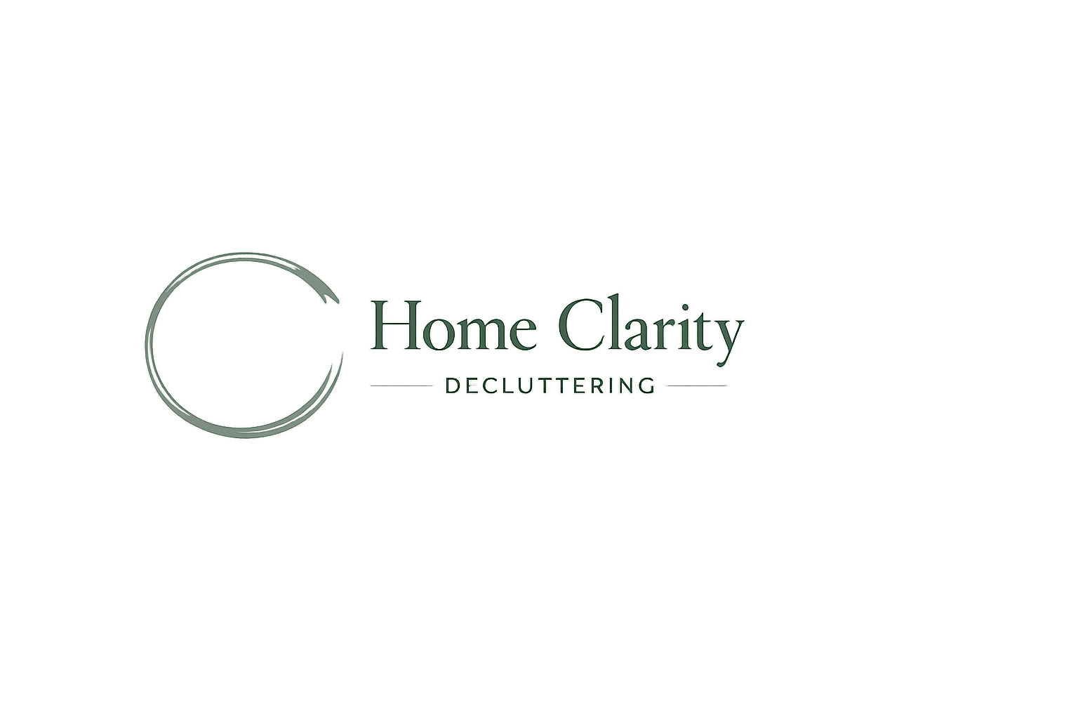 Logo for Home Clarity Decluttering with purple and green abstract background.