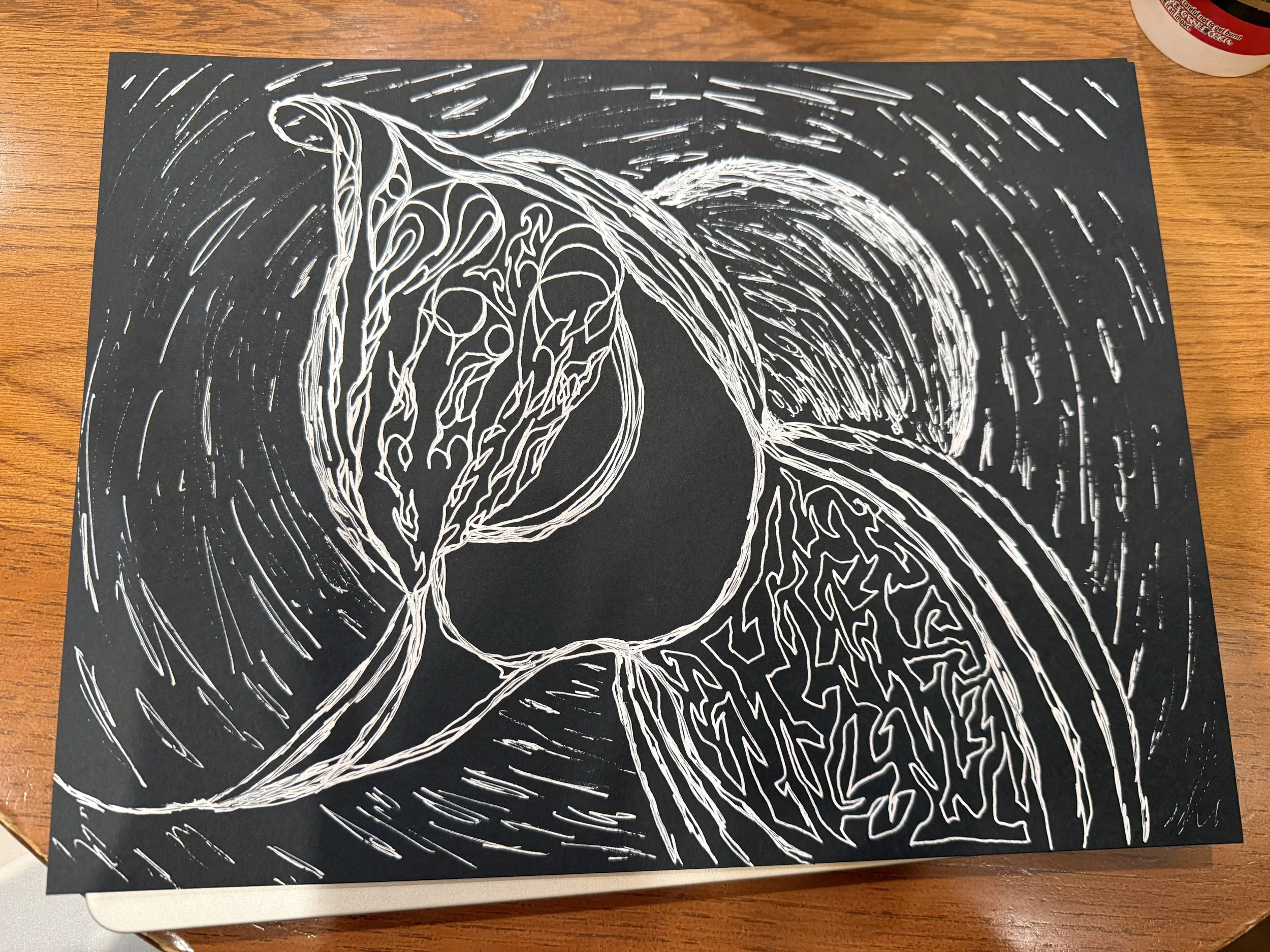 Hand drawn using ink.