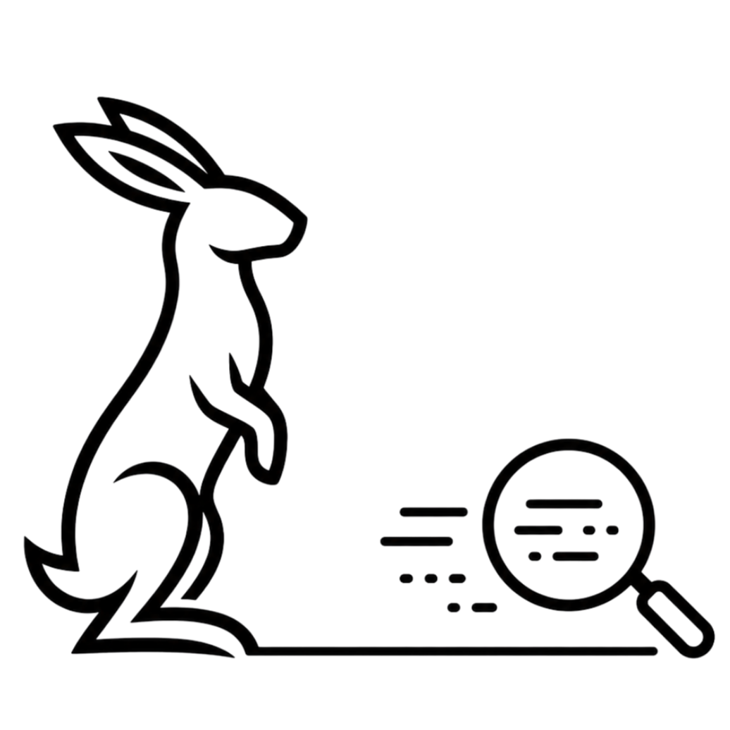 Black outline hare with an outline of a looking glass