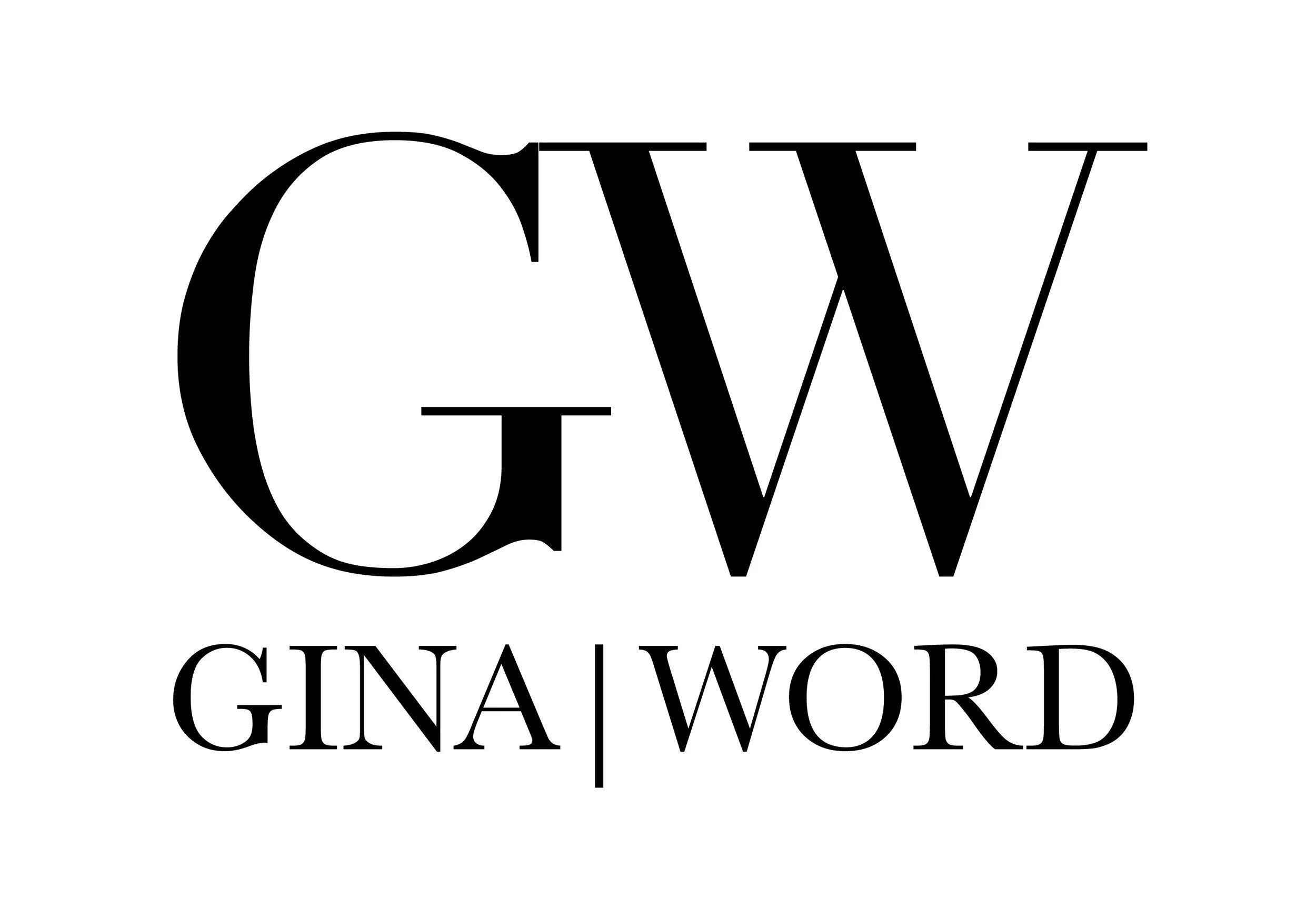Black text on white background reads 'GIVE GINAWORLD' with large stylized 'G' and 'W' overlapping.