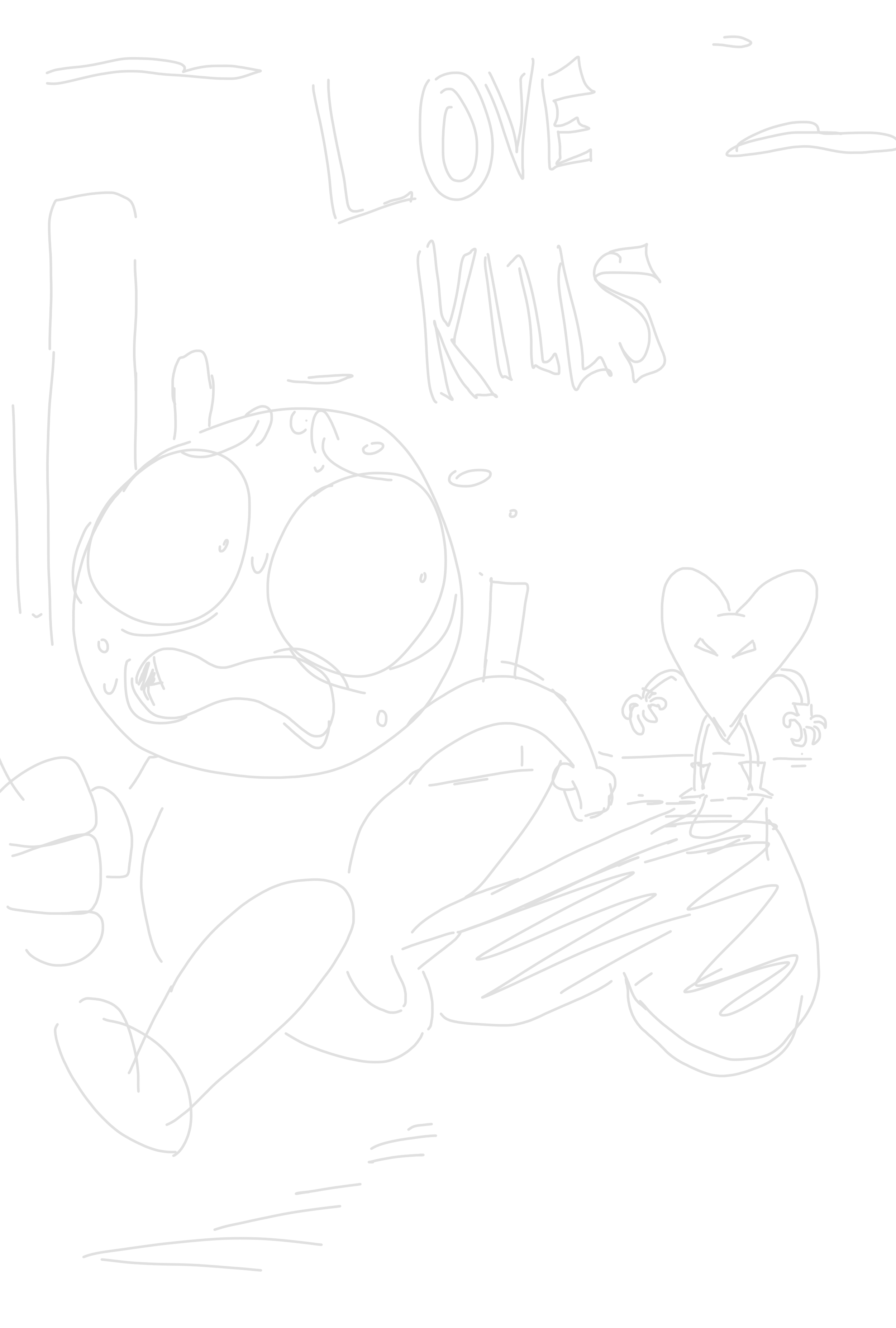 A hand-drawn rough draft sketch of the “Love Kills” poster.