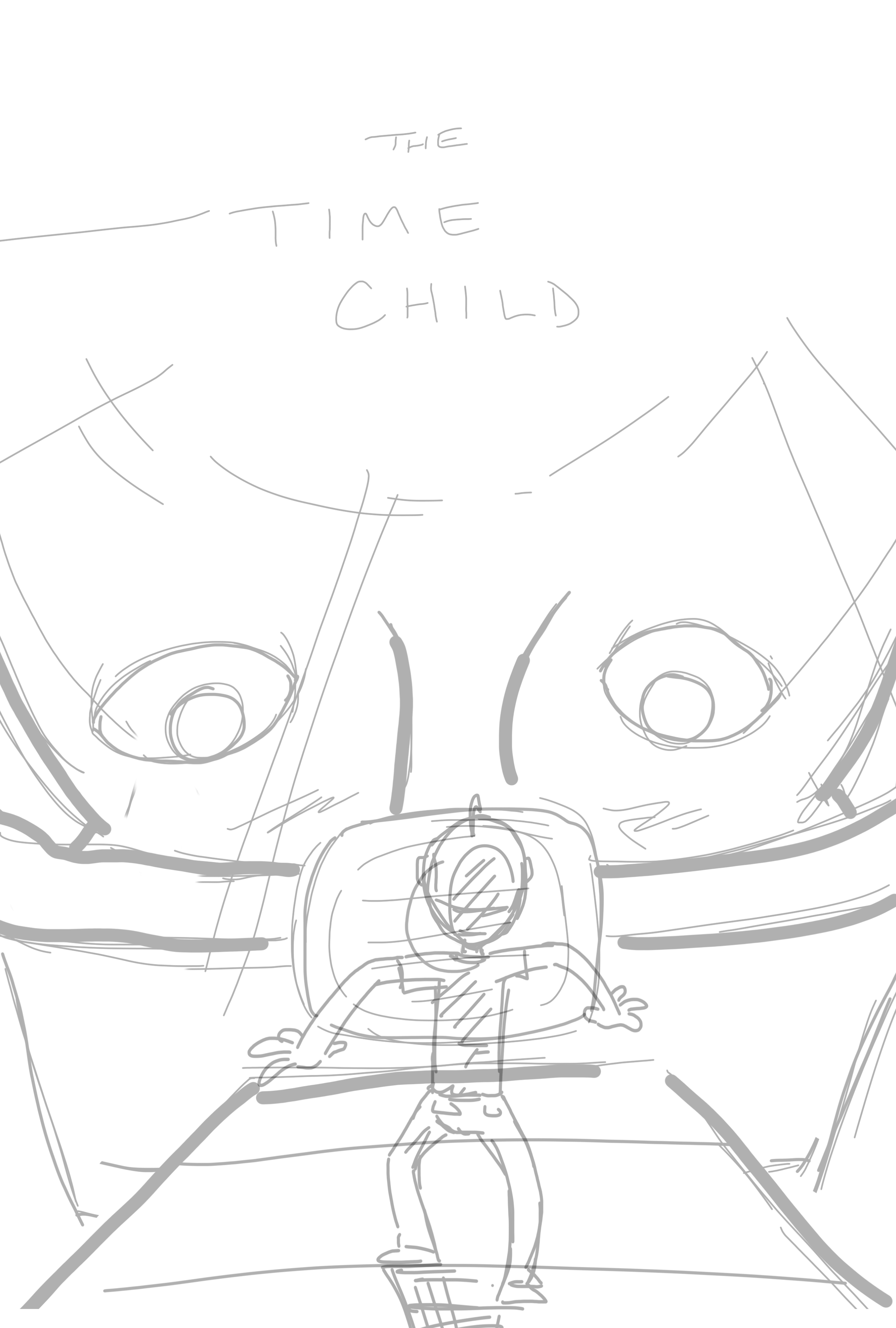 A hand-drawn rough draft sketch of the “The Time Child” poster.