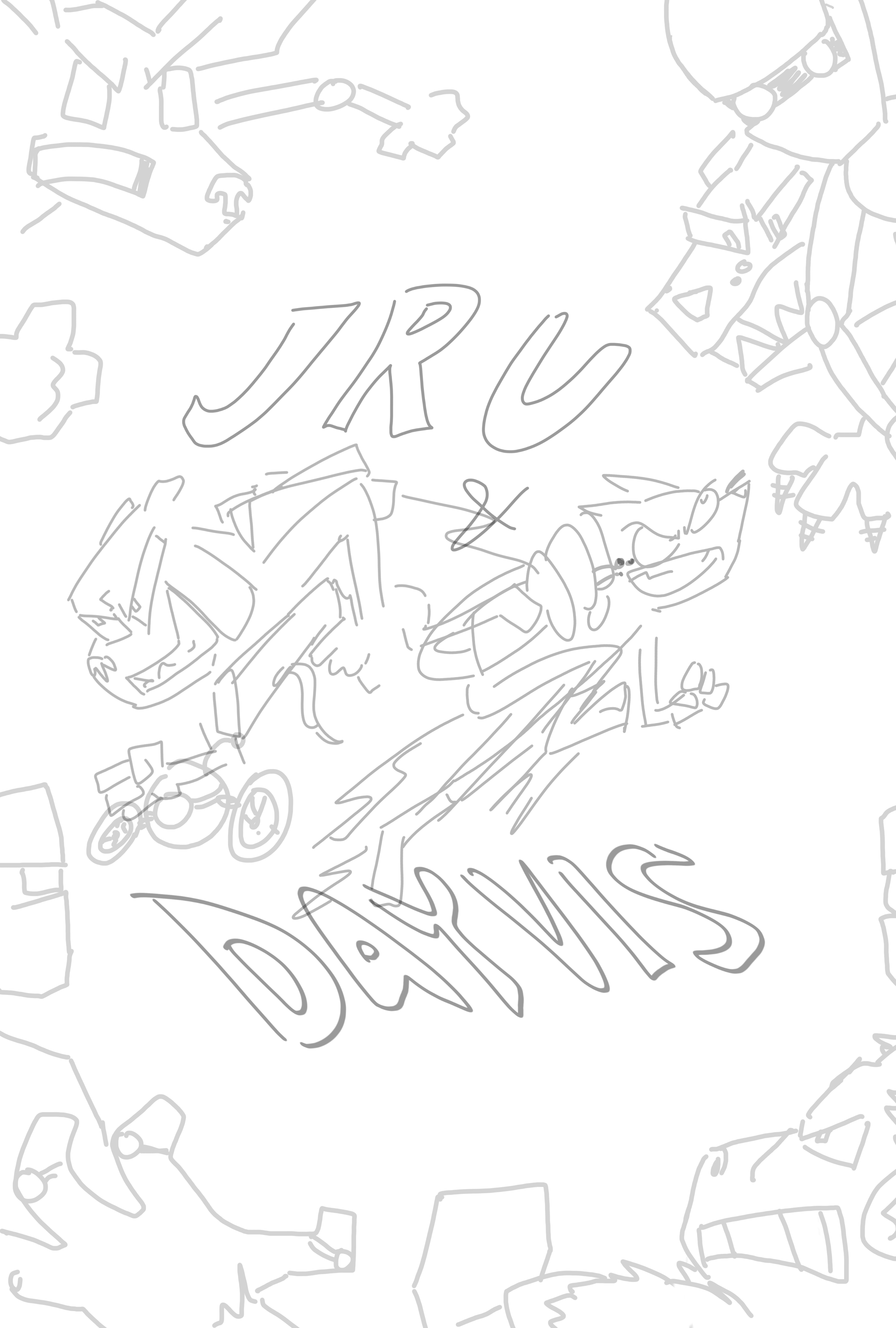 A hand-drawn rough draft sketch of the “Jru & Dayvis” poster.