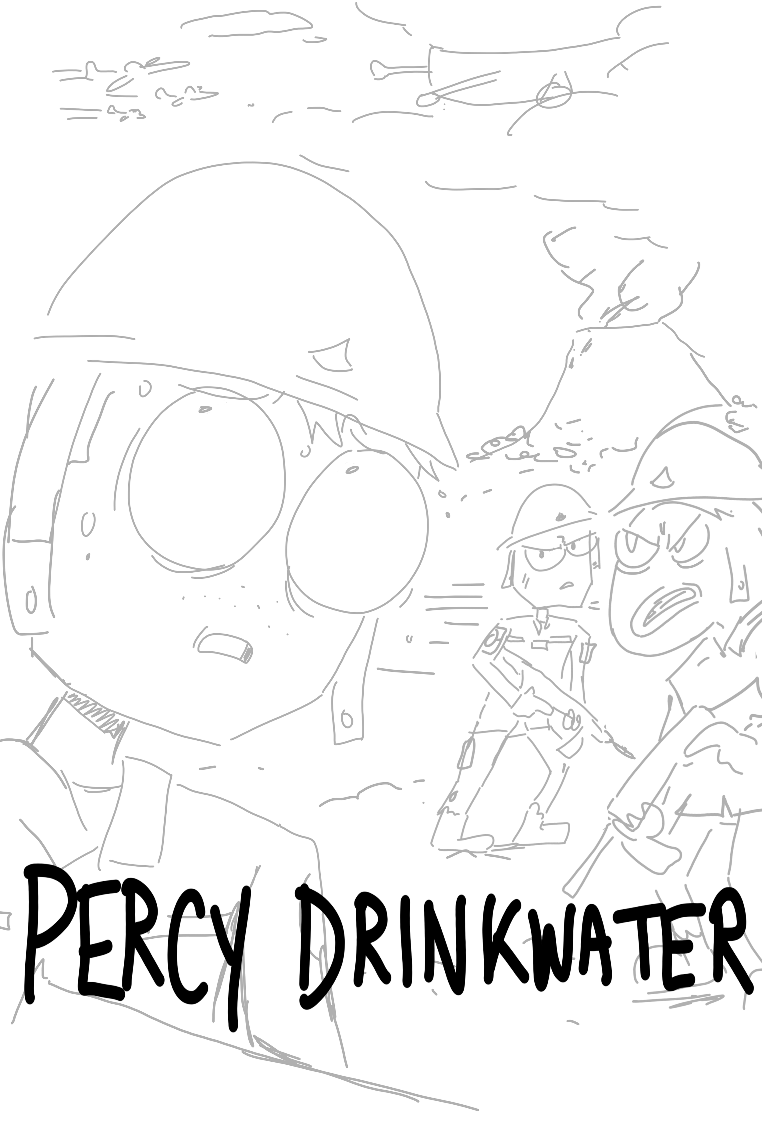 A hand-drawn rough draft sketch of the “Percy Drinkwater” poster.