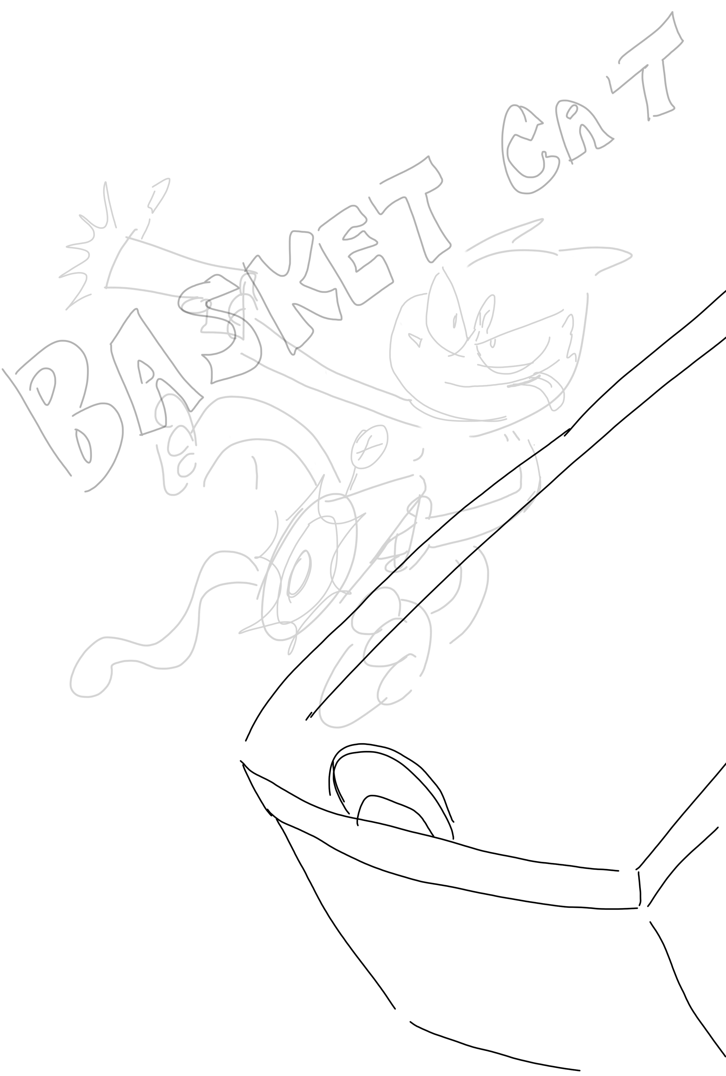 A hand-drawn rough draft sketch of the “Basket Cat” poster.