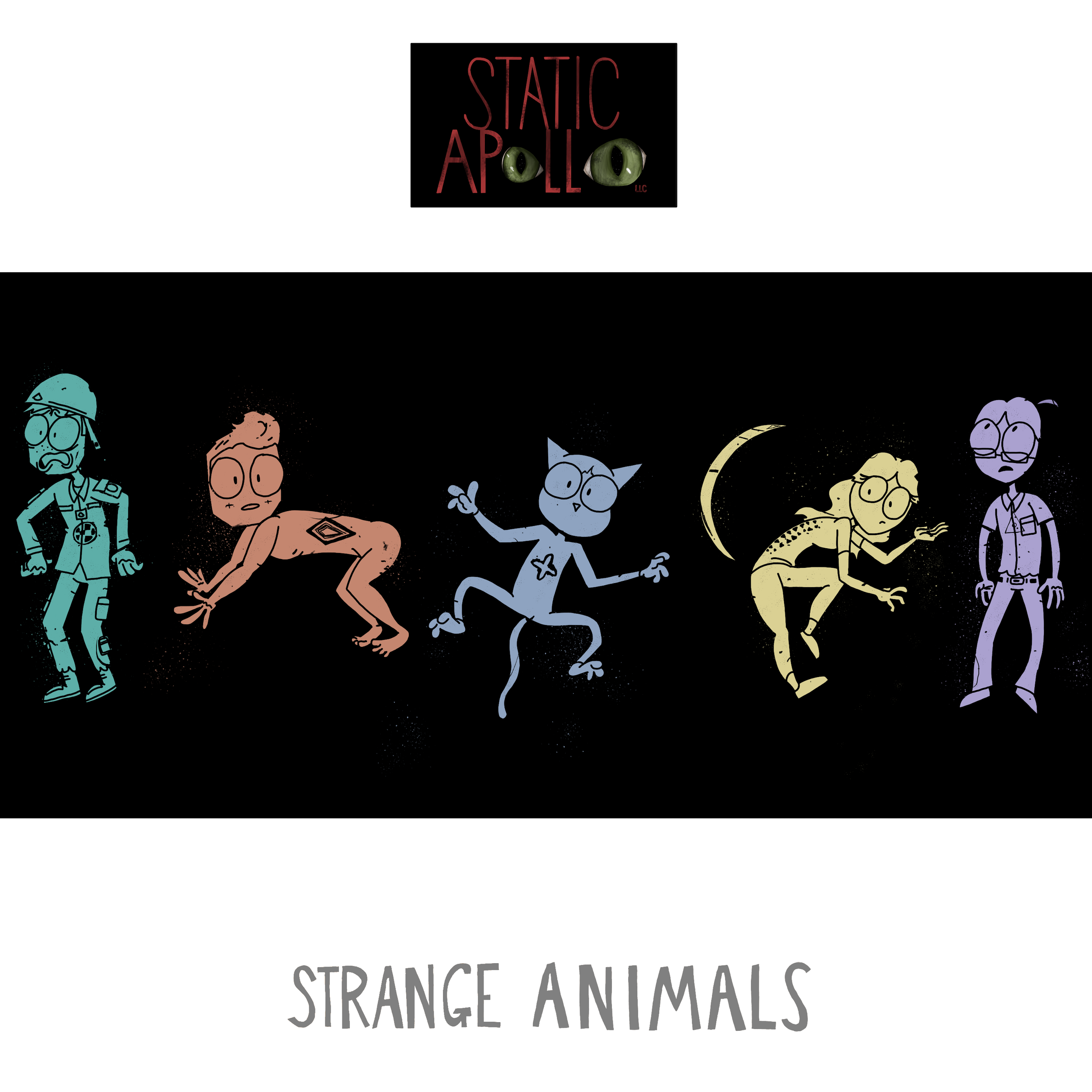 A promotional artwork piece for Static Apollo LLC's Strange Animals, parodying the "Bad Animals" Heart album.