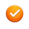 Close-up of orange button with checkmark symbol