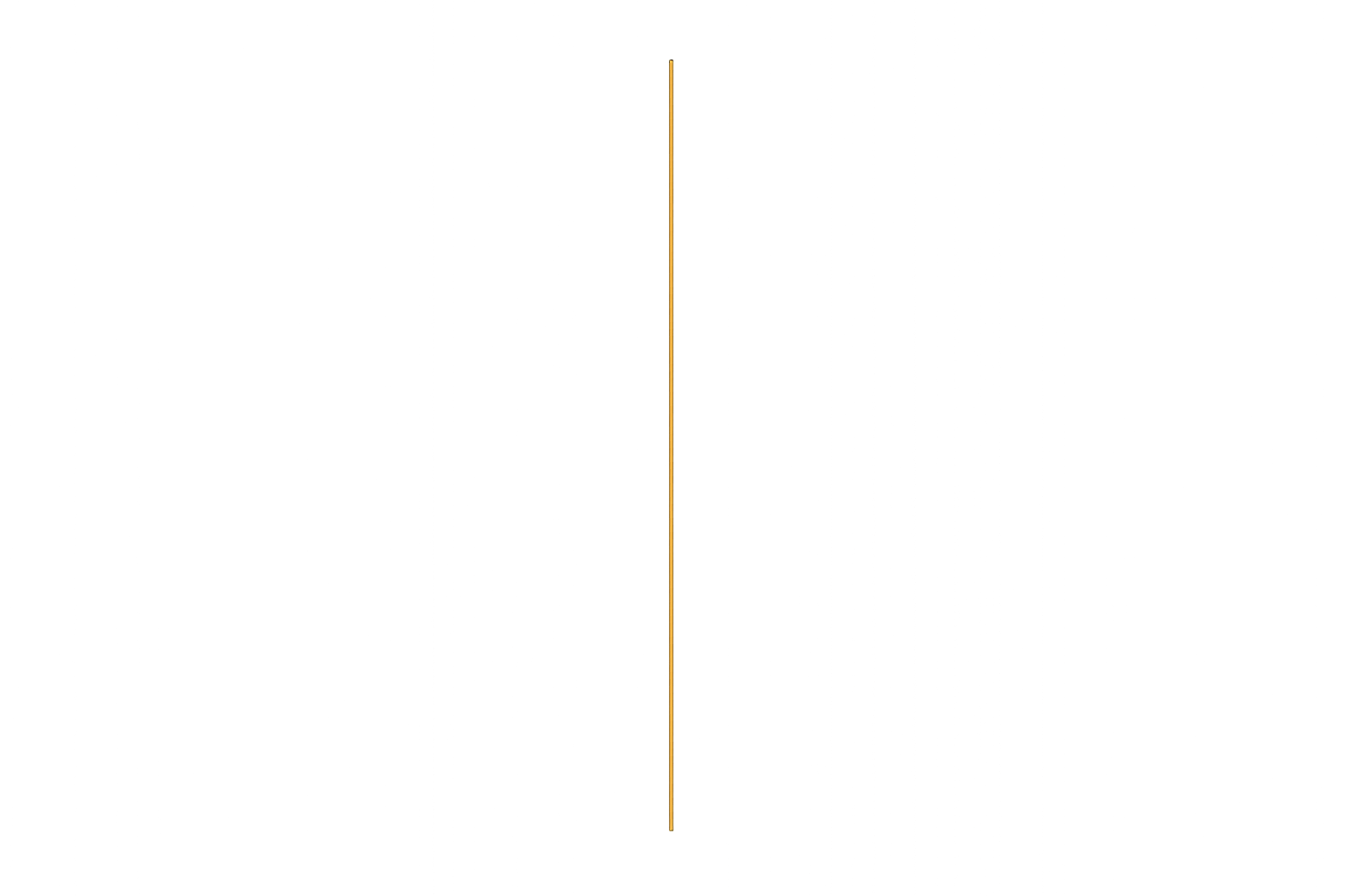 A gold-colored fork standing vertically on a black background.
