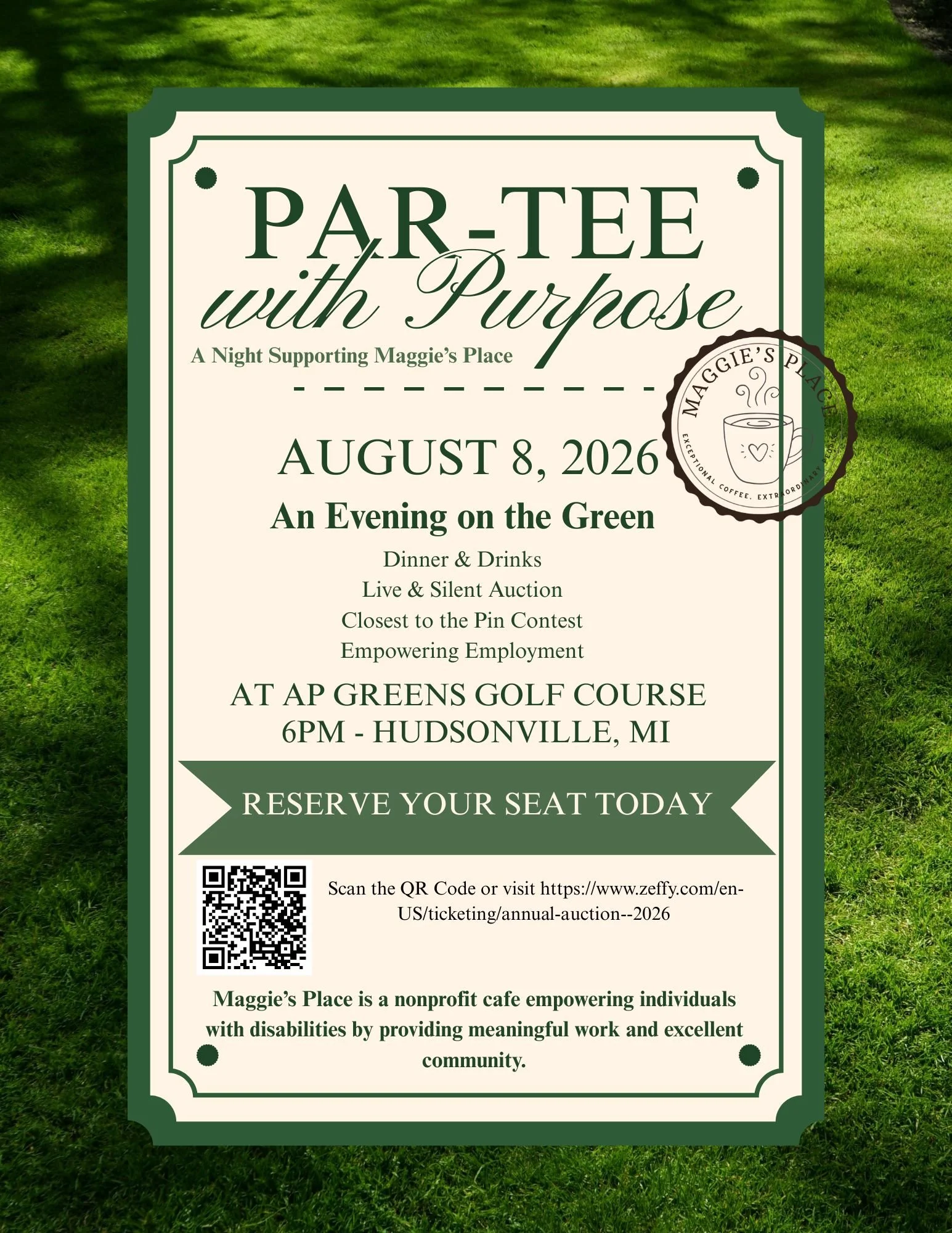 Flyer advertising for a fundraiser dinner and auction in Hudsonville