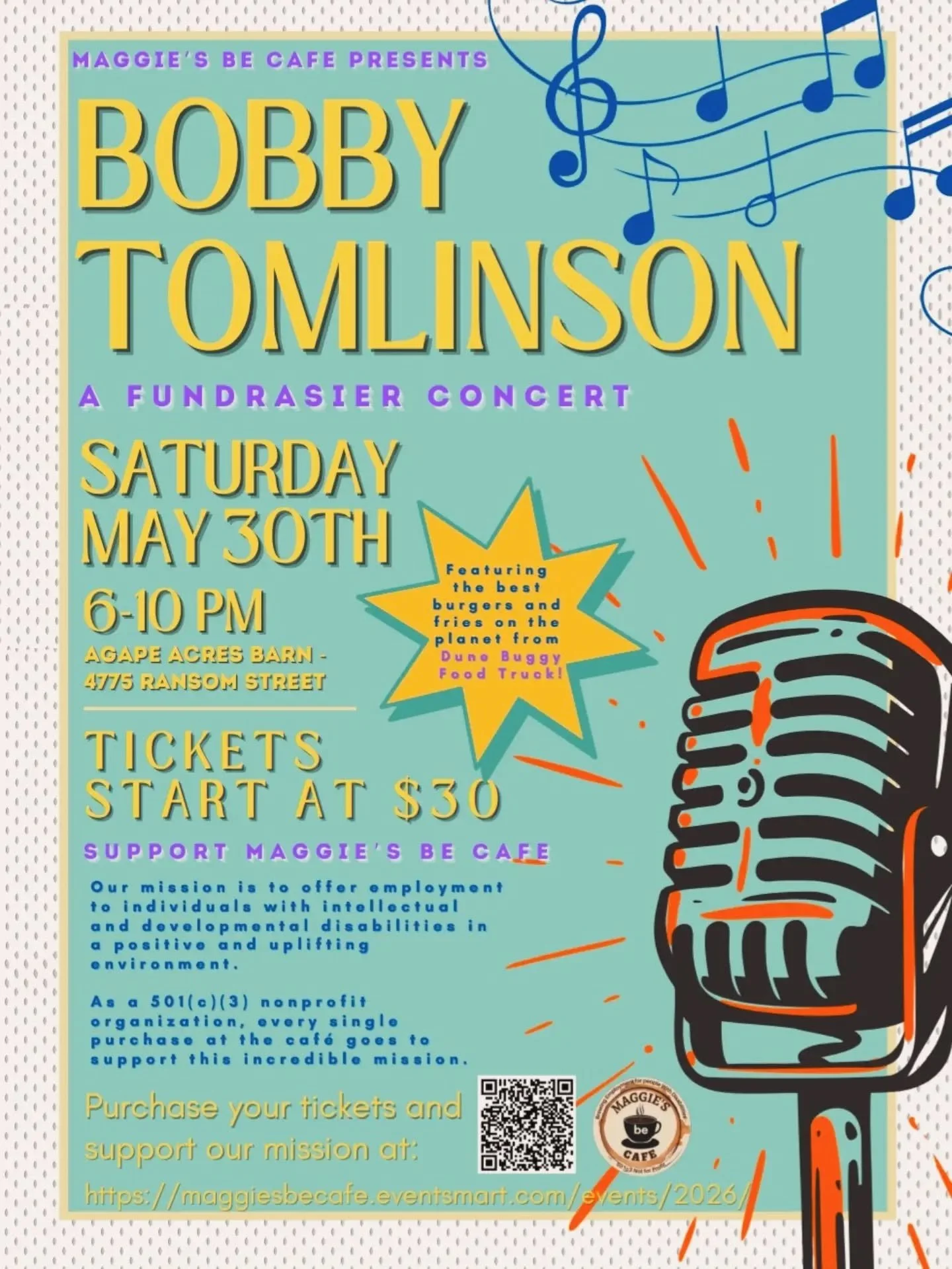Flyer advertising for a fundraiser Bobby Tomlinson Concert