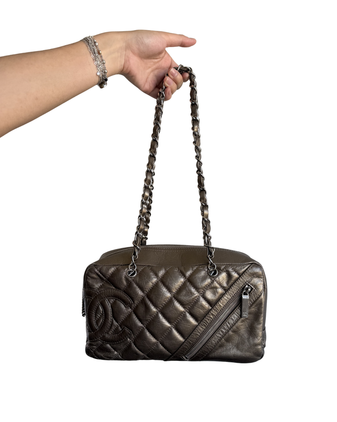 Chanel Metallic Bronze Calfskin Cambon Ligne Bowler Bag