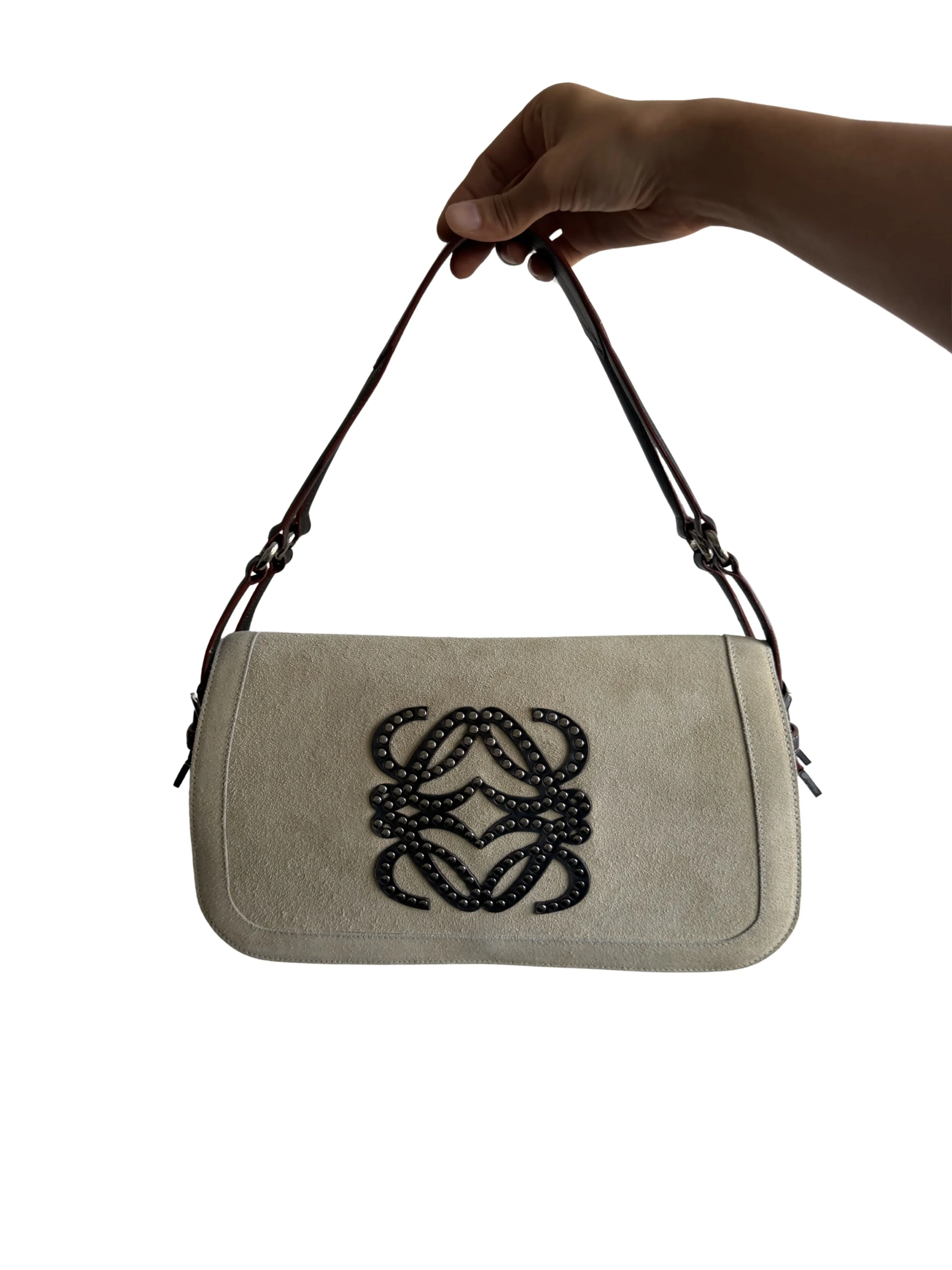 2005 Loewe Suede Studded Anagram Bag
