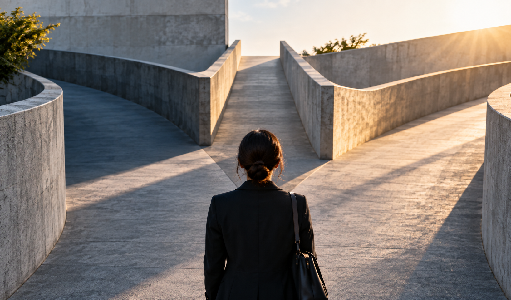 A person facing three diverging pathways, representing the different options that may be available following a visa refusal.