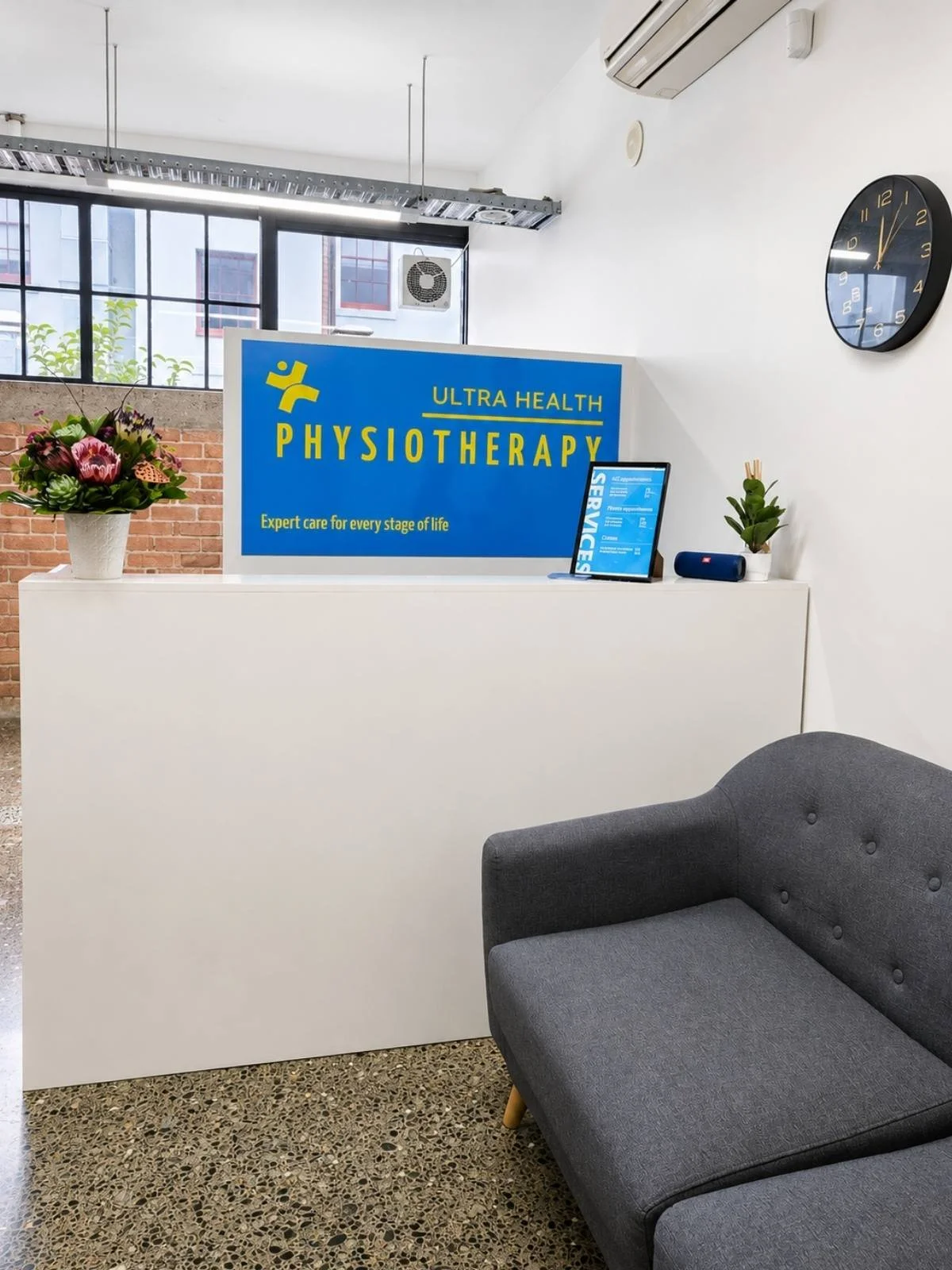 Ultra Health Physiotherapy, physio reception area in Parnell, Auckland