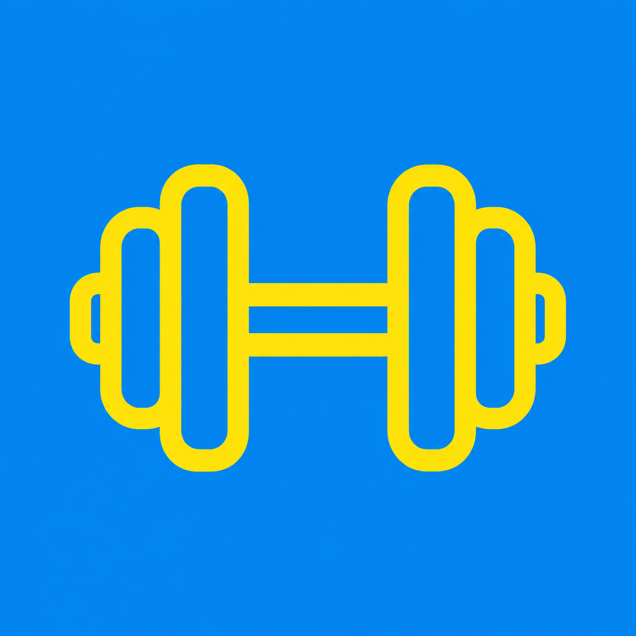 Yellow outline of a dumbbell on a blue background.