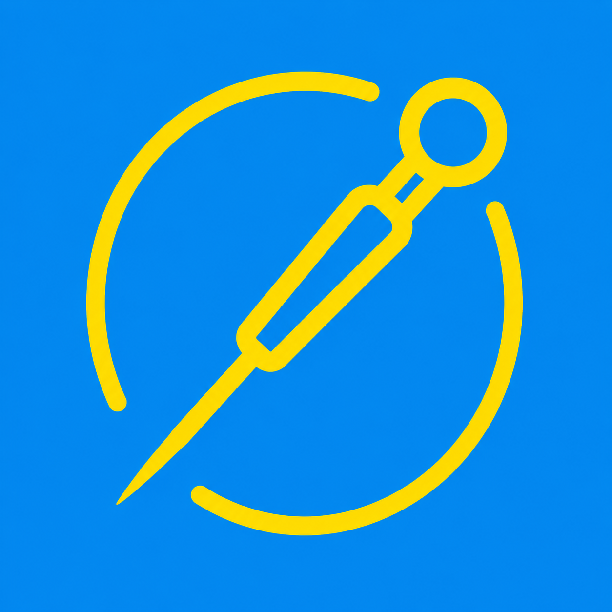 Yellow acupuncture needle icon on a blue background.