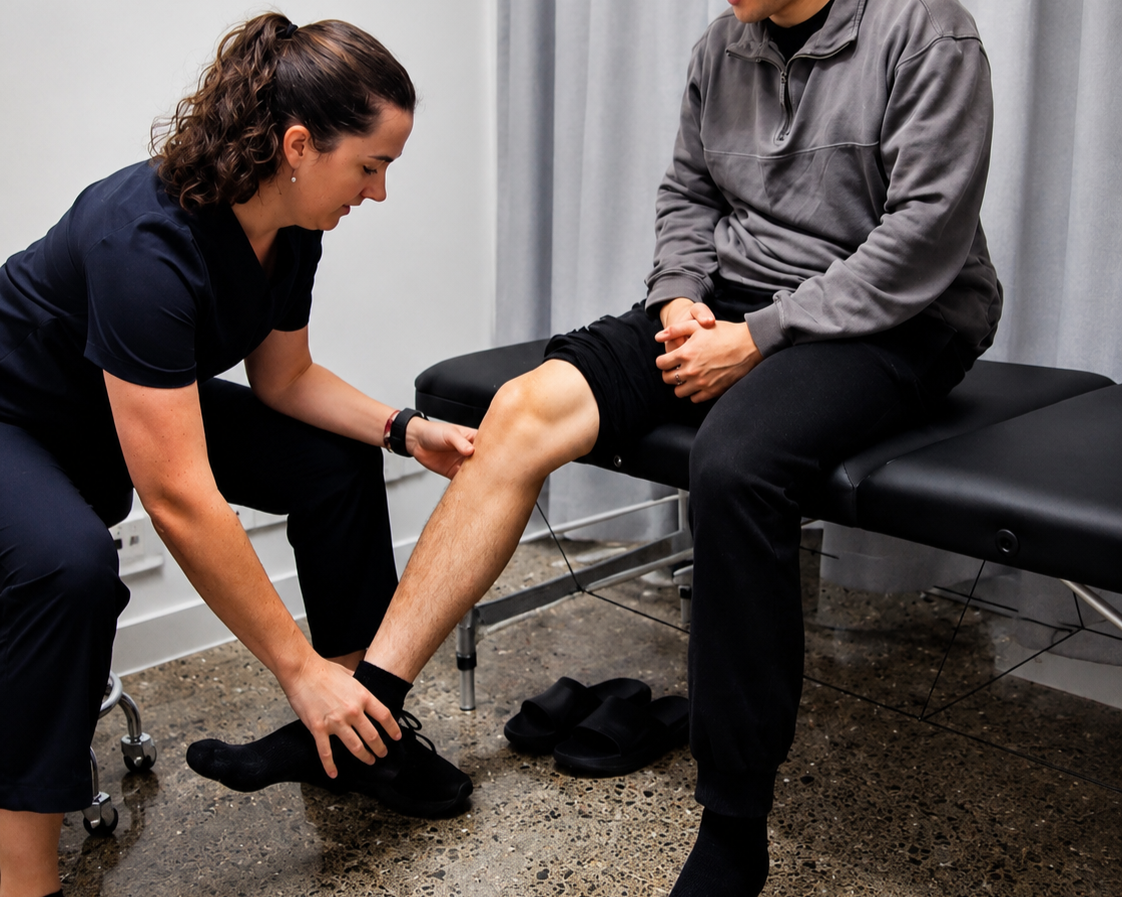 Physiotherapist assisting a patient in treatment room  under ACC appointment in Physio Clinic in Parnelll
