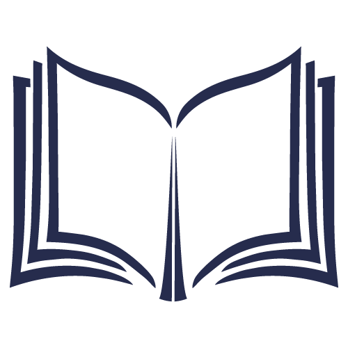 Illustration of an open book with multiple dark blue outlines against a black background.