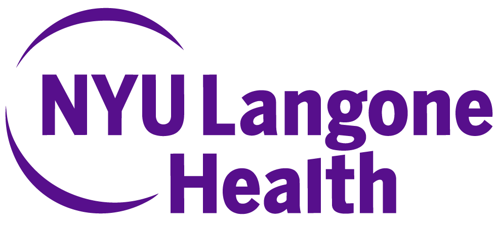 Logo of NYU Langone Health in purple text with a crescent moon design.