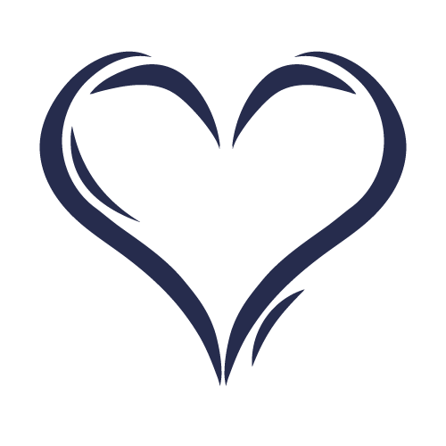 Stylized dark blue heart illustration on a black background.