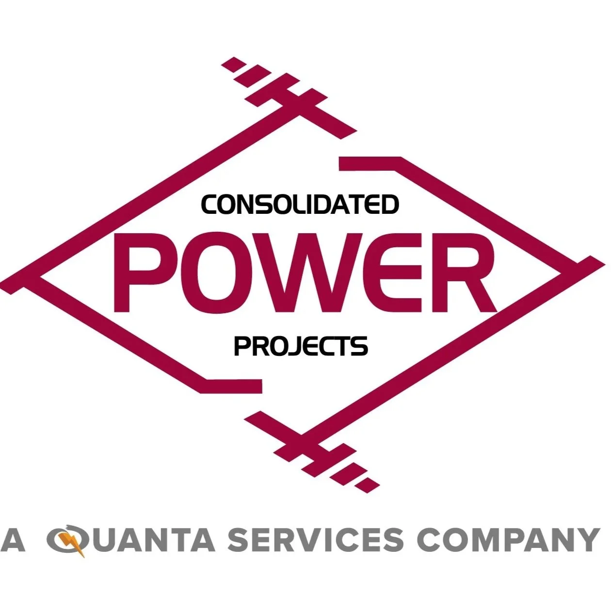 Logo of Quanta Services with the words "Consolidated Power Projects" inside a stylized diamond shape, and "A Quanta Services Company" beneath with a lightning bolt integrated into the letter "Q."
