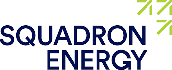 Logo of Squadron Energy featuring text and green abstract design elements