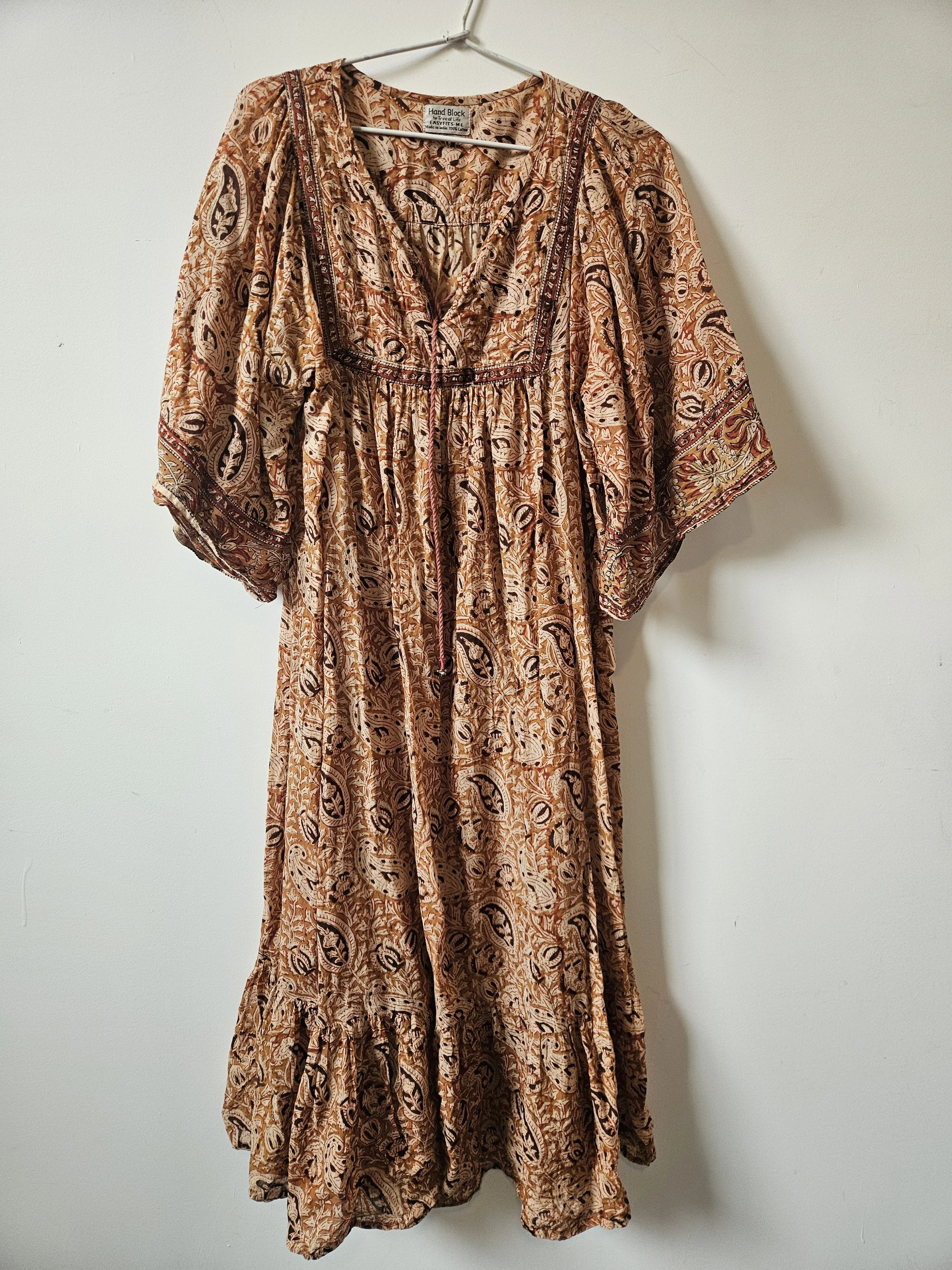 Vintage 'Hand Blocked by Tree of Life' Boho Cotton Dress One Size