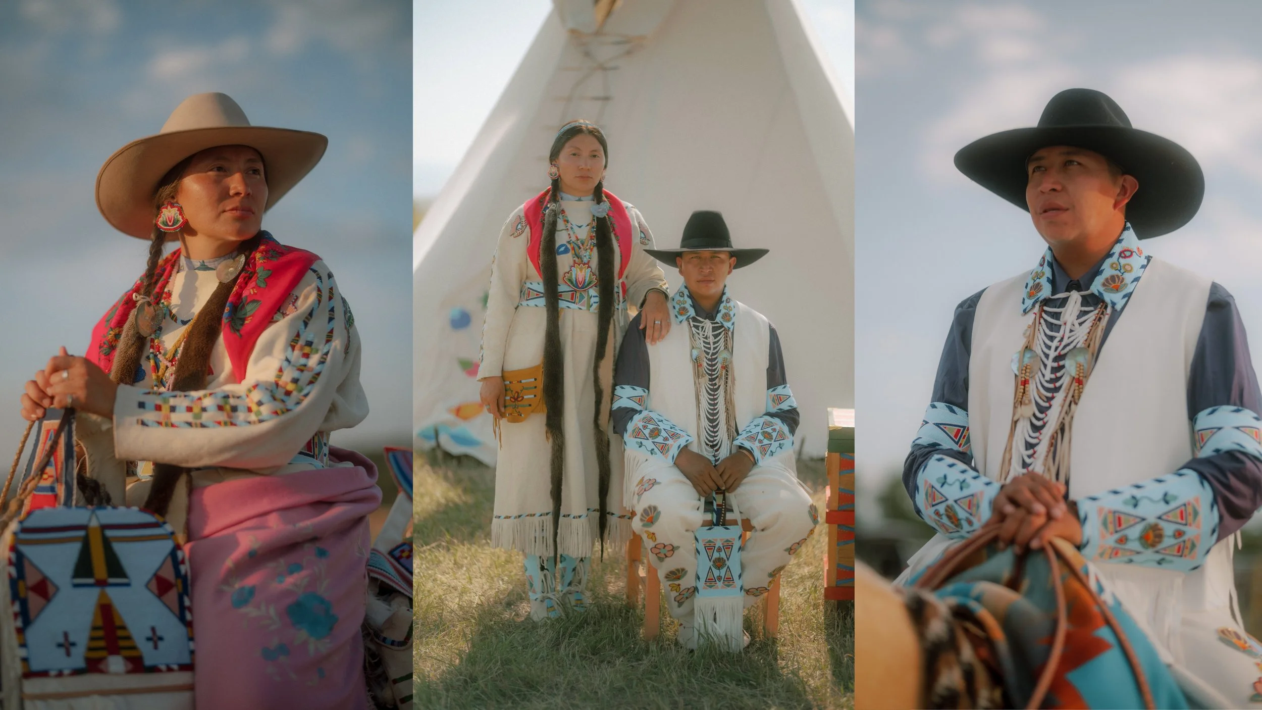 Crow Native American wedding portrait featuring traditional attire and cultural details