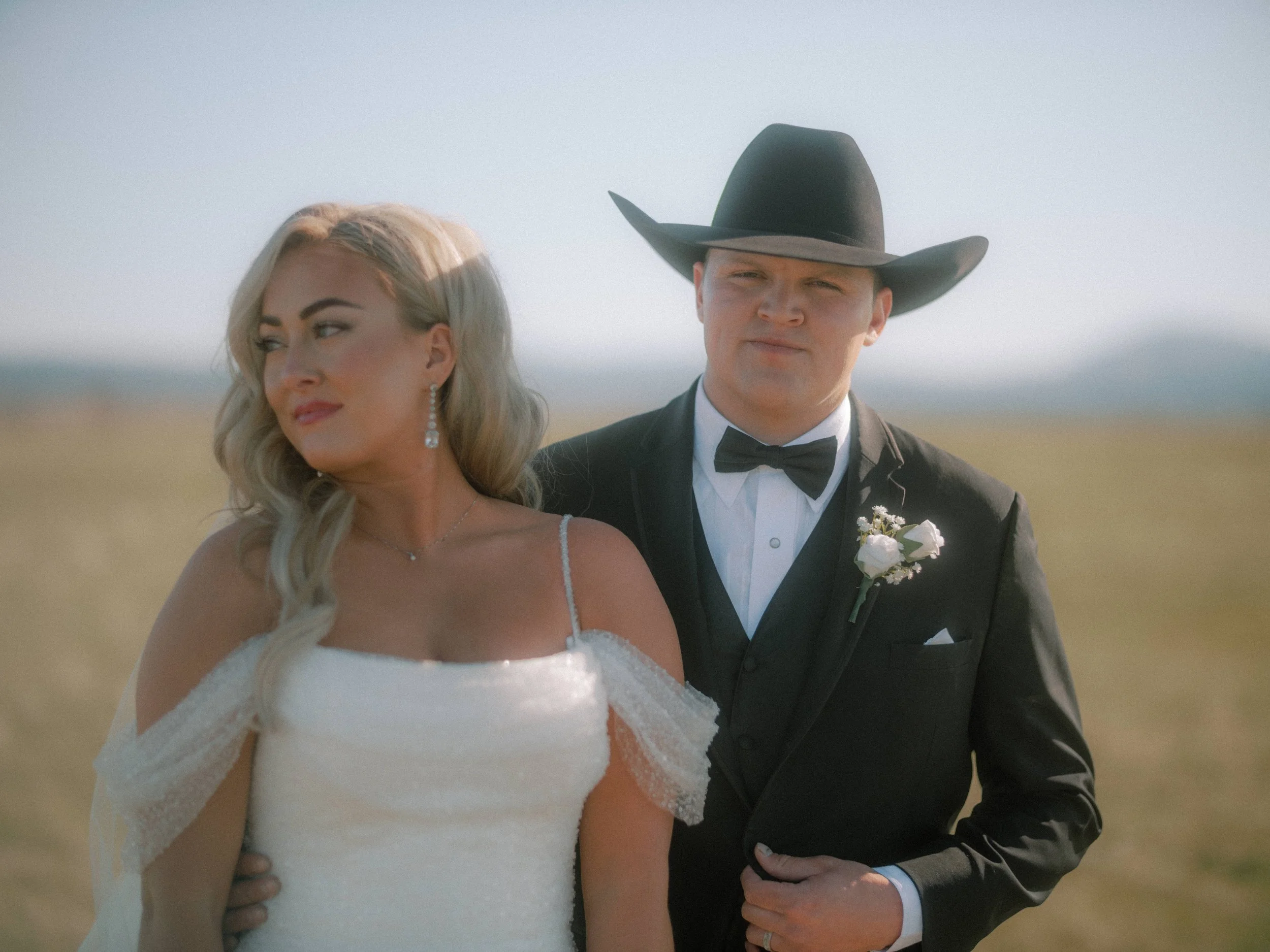 Bride and groom at a western-style wedding in Spearfish, South Dakota