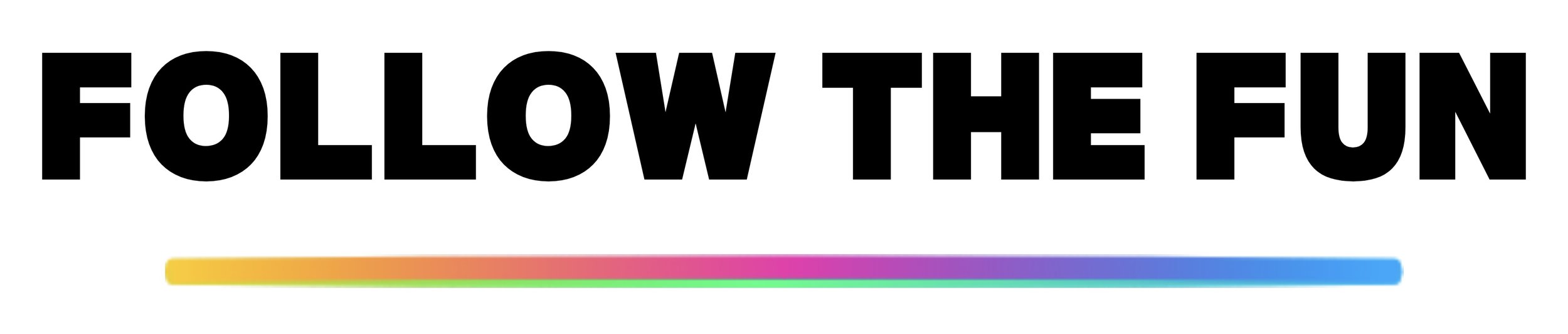 Bold black text that says 'FOLLOW THE FUN' with a rainbow-colored line underneath.