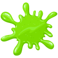 Bright green paint splatter with irregular edges.